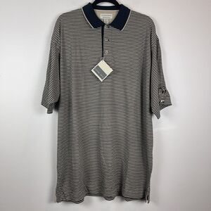 Cutter & Buck Mens Polo‎ Shirt XL Black Tan Striped Everyday Casual Preppy LOGO